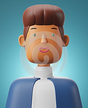 3D character render portraits of young man in blue shirt with smilingis on blue blackground male 3d character 3d illustration