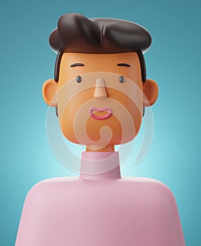3D character render portraits of young man in pink shirt with smilingis on blue blackground male 3d character 3d illustration