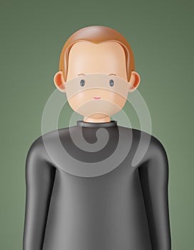 3D character render portraits of young man with skin head wearing black shirt with smiling is on green blackground male 3d