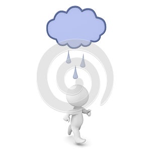 3D Character running under raincloud