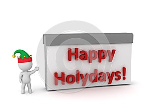 3D Character Showing Calendar Reading Happy Holidays