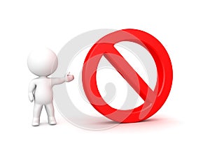 3D Character showing red forbidden sign