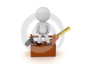 3D Character sitting on toolbox