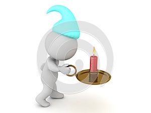 3D Character sleep walking with candle in his hand