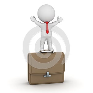 3D Character Standing on Briefcase