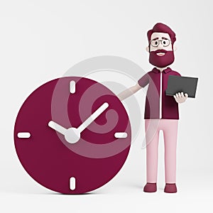 3D Character Standing by the clock