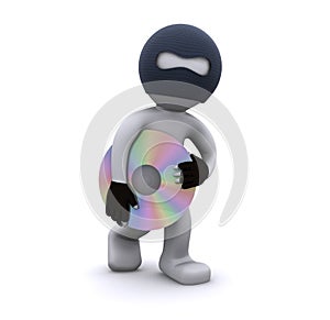 3d character stealing cd. Computer piracy concept photo