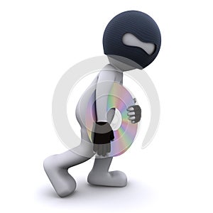 3d character stealing cd. Computer piracy concept photo