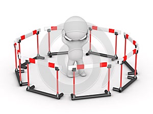 3D Character surrounded by barriers