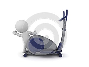 3D Character waving from behind eliptical bycicle