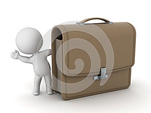 3D Character Waving from Behind Large Brief Case