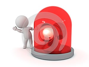 3D Character waving from behind red flashing emergency light beacon