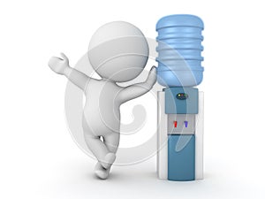 3D Character waving and leaning on officer water cooler