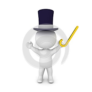 3D Character wearing top hat and holding golden cane