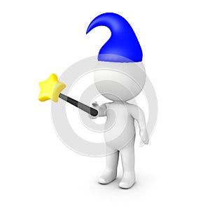 3D Character wielding a wand and wearing a wizard hat