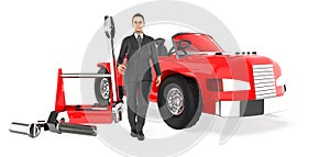 3d character ,woman , car , tool kit - repair ,