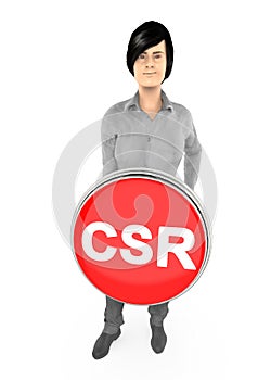 3d character , woman and csr button