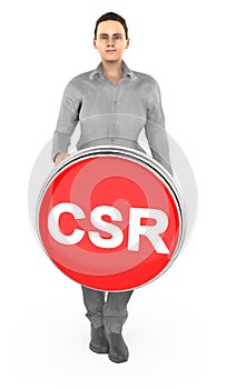 3d character , woman and csr button