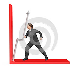 3d character , woman , puch arrow in a graph