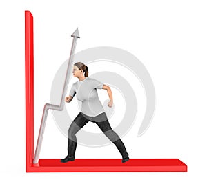 3d character , woman , puch arrow in a graph