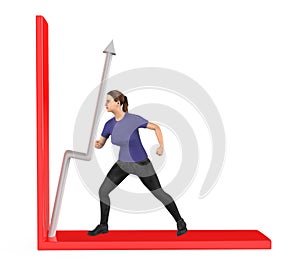 3d character , woman , puch arrow in a graph