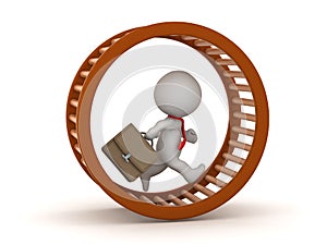 3D Character With Work Briefcase Running in a Hamster Wheel