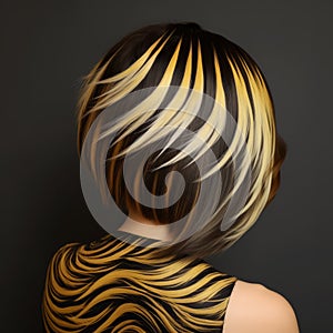 3d Character With Zebra Colored Hair In Dark Yellow And Bronze