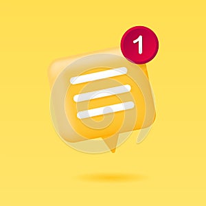 3D chat bubble vector illustration with inbox notification.