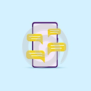 3d chat bubbles on smartphone isolated on pastel color background vector. Concept of social media messages, chat, comments