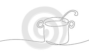 3D chef kitchen saucepan gastronomy concept. One line continuous lineart tasty soup cook dish. Delirious dining