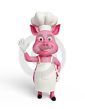 3d chef Pig with hi pose