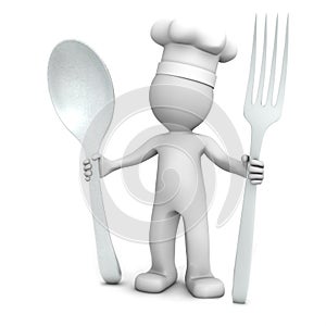 3D chef with spoon and fork