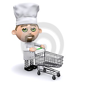 3d Chef wheeling a shopping trolley