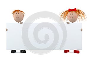 3d Children hold white board isolated on white