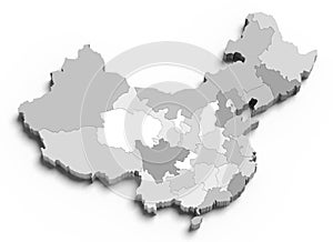 3d China grey map on white