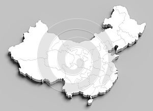 3d China white map on grey