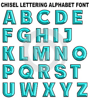 3D chisel lettering font alphabet blue