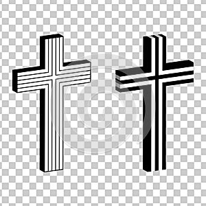 3D christian cross set isolated transparent background for icon decoration object element logo.