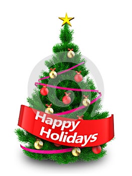 3d Christmas tree with happy holidays sign