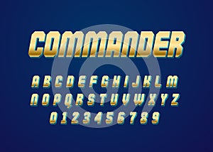 3d chrome gold style vector font with uppercase and digit number