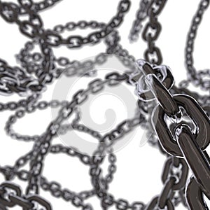 3d chrome metal chains swirling Intersecting in the air render