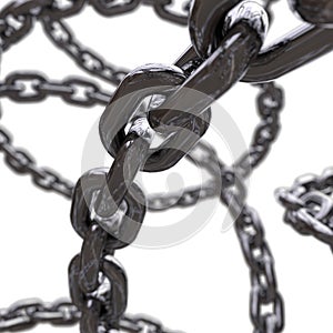 3d chrome metal chains swirling Intersecting in the air render