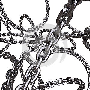 3d chrome metal chains swirling Intersecting in the air render