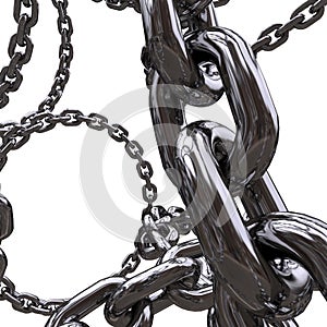 3d chrome metal chains swirling Intersecting in the air render