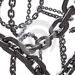 3d chrome metal chains whipping in the air digital rendering