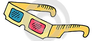3d cinema glasses icon. Color movie doodle