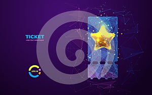 3d cinema vector ticket on modern polygonal background