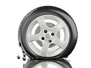 3d Close up of flat tire.