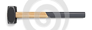 3d close-up rendering of hammer with wooden handle half-painted black lying on white background.