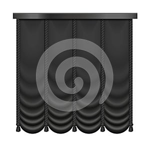 3D closed silk, velvet or satin classic black curtains drape